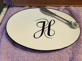 Mud Pie Appetizer Bread Relish Plate with Spreader Monogram Initial Letter H - £23.27 GBP