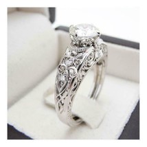 Filigree Engagement Ring 2.30Ct Round Simulated Diamond White Gold Plated Size 7 - £119.19 GBP