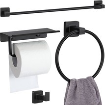 4Pieces Matte Black Bathroom Racks Set With 24 Inches Towel Bar, Towel Ring, - £33.25 GBP