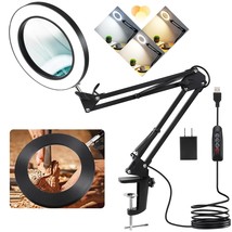 10X Magnifying Glass With Light And Clamp, 3 Color Modes Stepless Dimmable Real  - £52.74 GBP