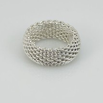 Size 7.5 Tiffany &amp; Co Mens Unisex Silver Somerset Mesh Weave Flexible Dome Ring - £219.78 GBP