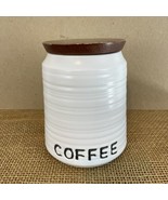 Old Pottery Co Wood Lid White Ceramic Coffee Canister - $18.81