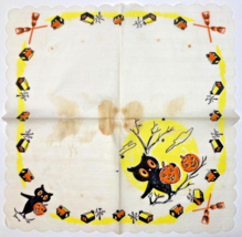 Rare Vintage Damaged Halloween Crepe Paper Napkin 20s 30s Owl Pumpkin Dennison - £23.80 GBP
