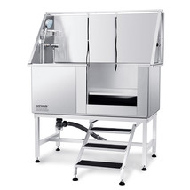 VEVOR 50&quot; Pet Dog Grooming Bath Tub Stainless Steel Wash Station w/ Stairs Right - £955.29 GBP