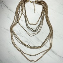Chico&#39;s Chunky Multi Strand Ball Chain Gold Tone Necklace - £13.19 GBP