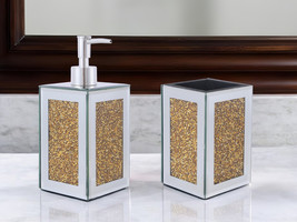 Two Piece Gold And Mirrored Glass Bling Bathroom Accessory Set - $297.94 CAD