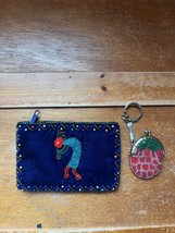 Lot of Blue Velvet w Beaded Kokopelli &amp; Tiny Glass Bead Red Strawberry C... - $13.09