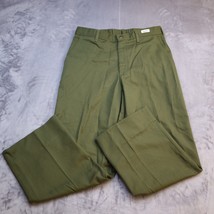 Olive Green Uniform Pants Mens 32x27 Chino Casual Outdoors Altered Flat Front - £33.03 GBP