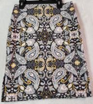 LOFT Pencil Skirt Womens Petite 0 Multicolor Paisley Cotton Vented Back Zipper - £12.26 GBP