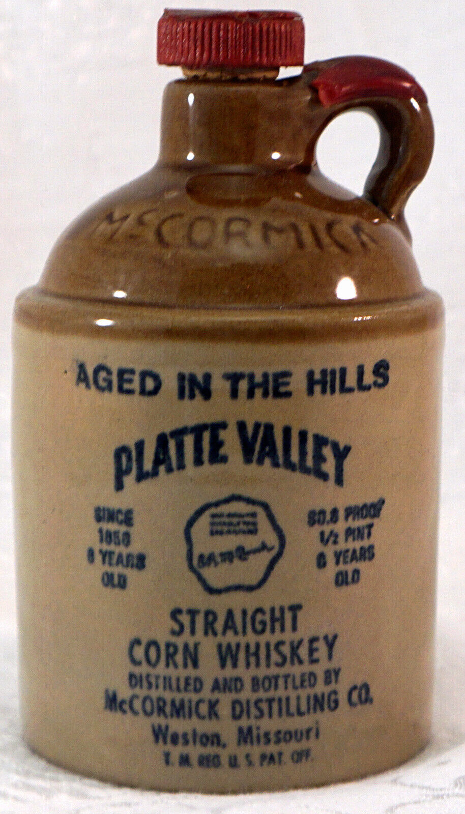 Vintage McCormick Platte Valley Straight Corn Whiskey Jug 219-1977 11-D16 ½ pt. - $16.49