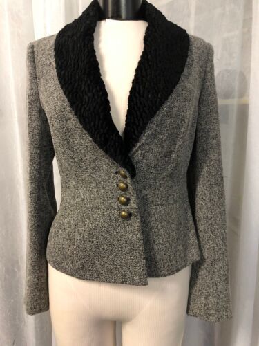Primary image for Bloomingdale's Women's Blazer Black White Fully Lined Detachable Collar Size 12