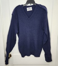 DSCP Guardian Collection Military Blue Wool V-Neck Sweater Elbow Patch S... - $11.75