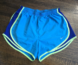 Nike Dri Fit Womens Tempo Running Shorts Size M Blue Green Workout Active - $12.99