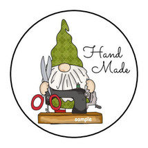 30 Gnome Hand Made Envelope Seals Labels Stickers 1.5&quot; Round Sewing Handmade - £5.91 GBP