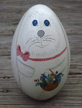 Easter Bunny with Basket Hand Painted on Solid Wood Egg Signed Carol 198... - $28.49