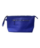 Laura Ashley Royal Blue Leather Makeup Bag Clutch Wrist Strap &amp; Zipper P... - £11.52 GBP