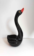 MCM Vintage  Black Swan Planter Cache Pot Red Beak Ceramic Mid Century 11&quot; - £17.42 GBP