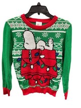 Peanuts Unisex Snoopy Christmas Sweater Size Small Color Green/Red - £66.61 GBP