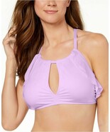 Carmen Marc Valvo High-Neck Ruffled Halter Bikini Swimsuit Top Lavender ... - $23.92 CAD