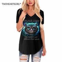 2021 Fashion T-shirt Cheshire Cat 3D Tshirt Print Funny Cat Short Sleeve Casual  - £73.68 GBP