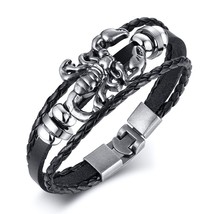 Vnox Vintage Scorpion Charm Bracelets for Men Layered Leather Bangle Gents Male  - $11.03