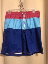 19C NWT Men&#39;s St John&#39;s Bay Size Large Pink Blue Stripe Color Block Swim... - £7.55 GBP