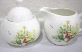 Grace&#39;s Teaware Easter Bunny Rabbit Floral Creamer and Sugar Bowl Set - £22.14 GBP