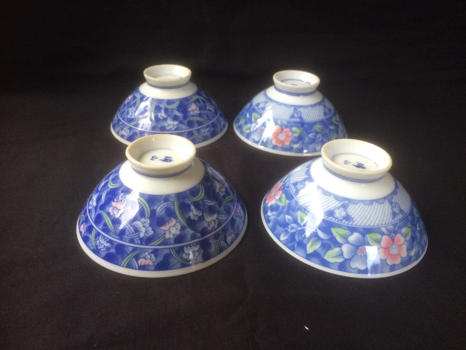 antique chinese porcelain cups blossom . Marked blue ring + sign. Set of 4 - $120.00