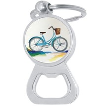 Watercolor Bicycle Bike Bottle Opener Keychain - Metal Beer Bar Tool Key Ring - £8.66 GBP