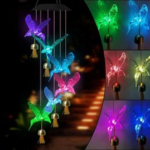 Solar Wind Chimes for Outside, Hummingbird Bells Wind Chime Automatic LED Color - £15.12 GBP