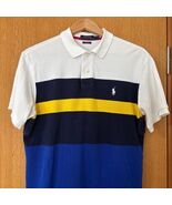 Polo Ralph Lauren Men’s Colorblock Stripe Polo Shirt Navy Yellow Blue Sz... - $14.99