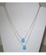 SEREFINA Signed Turquoise Necklace Double Strand Gold Chain - £11.67 GBP