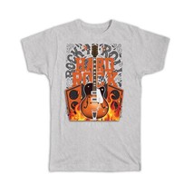 Hard Rock And Roll Guitar Fire Speakers Music Art Print : Gift T-Shirt Musician  - £14.15 GBP