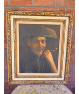 Framed Oil Panting Chinese Artist Smoking Pipe Sui Fung Lee Displayed Ho... - $123.50