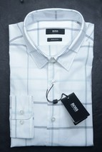 Hugo Boss Men&#39;s Lukas Regular Fit White Check Cotton Casual Sport Shirt S - £56.28 GBP