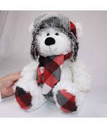 HUGFUN White Polar Christmas Teddy Bear With Red Plaid Scarf Hat Plush T... - $190.60 MXN