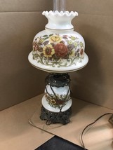 Vintage Fenton Glass Hurricane Gone with the Wind Large Lamp, Floral - $173.25