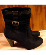 Laura Ashley Black Mid Calf Booties 8B/38 Suede Zippered 3&quot; Heel Fall Shoes - $20.24 CAD
