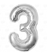 40 Inch Silver Foil &quot;3&quot; Balloon for Birthday Parties - £1.91 GBP