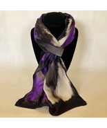 Hand Painted Silk Scarf Purple White Gray Black Rectangle Unique Womens ... - $76.59 CAD