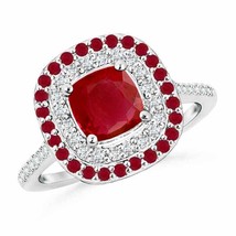 Authenticity Guarantee 
ANGARA Ruby and Diamond Double Halo Ring for Women, G... - £1,516.66 GBP