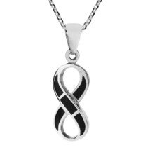 Love Forever Infinity Symbol w/ Black Onyx Inlay Sterling Silver Necklace - $21.77