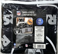 Raiders NFL Twin 4 Piece Comforter Set Fitted Flat And Pillowcase Black ... - $64.99