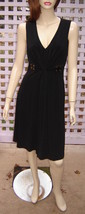 CALVIN KLEIN Black Sleeveless V-Neck Stretch Jersey Dress w/ Faux Leathe... - £31.14 GBP