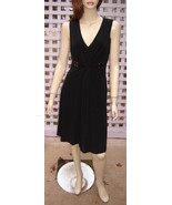 CALVIN KLEIN Black Sleeveless V-Neck Stretch Jersey Dress w/ Faux Leathe... - £30.84 GBP