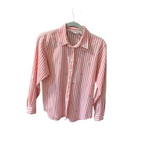Koret Francisca Petites WOmens Size M Vintage Long Sleeve Roll Tab Striped butto - £10.16 GBP