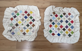 Vtg Set of 2 Handmade Quilted Patch Ruffle Pillow Covers Sham Case 12&quot; - £34.93 GBP