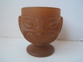 Tiki Mug Brown Heavy Glass Two Faced Happy Sad Footed Cup - £14.12 GBP