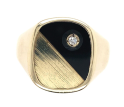 10k Yellow Gold Genuine Natural Black Onyx and Diamond Men&#39;s Ring (#J6538) - £592.62 GBP