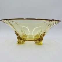 Heisey art glass yellow dolphin sahara footed bowl Large Vintage 1931 4”... - $126.23